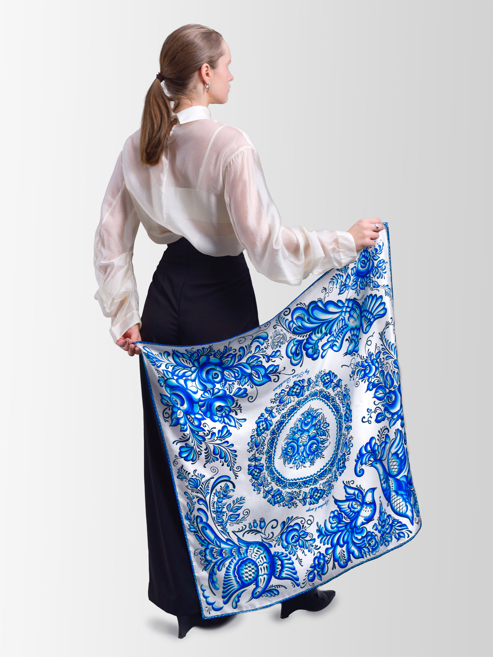 Платок «Гжель» 100% шёлк