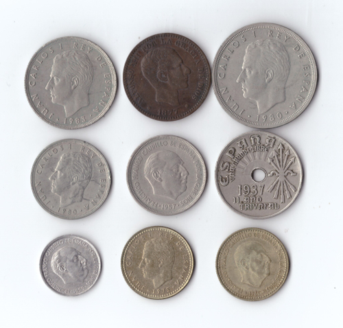 Набор монет Испания 9 шт. Разные . 1877, 1937,1903,1906,57,59,66,82 гг. XF