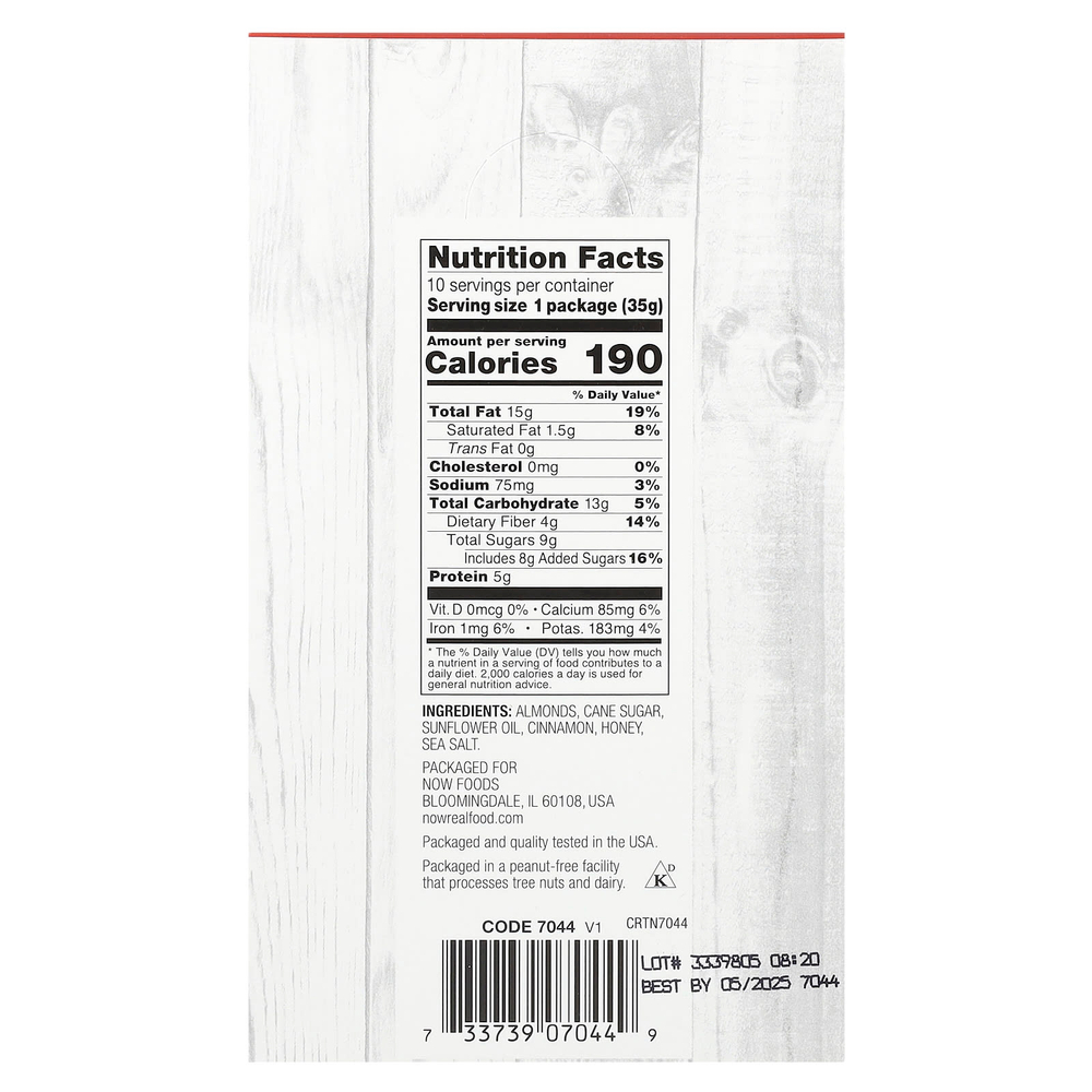 NOW Foods, Корица, мед и миндаль, 10 порционных пакетиков, 35 г (1,25 унции)