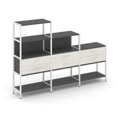 Shelf System Трехсекционный стеллаж четырех/трех/двухярусный с ящиками SN.STM-431 Антрацит/Дуб Навар