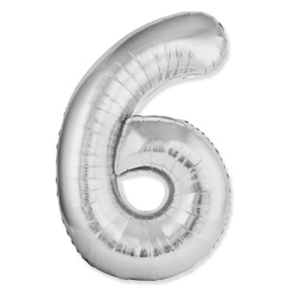 F Шар (40''/102 см) Цифра, 6 Slim, Серебро (БГ-60)