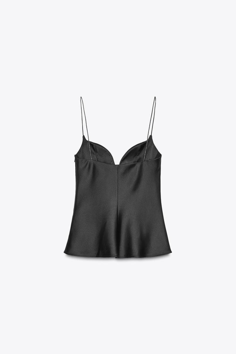 ZARA АТЛАСНЫЙ ТОП НА ТОНКИХ БРЕТЕЛЯХ, ЧЕРНЫЙ