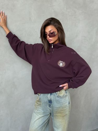 Бордовый хлопковый свитшот с воротом на молнии