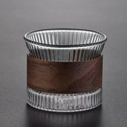 Чашка 170 мл кофейная без ручки Japanese Style Optical дерев. вставка Barista стекло Barbossa [1]