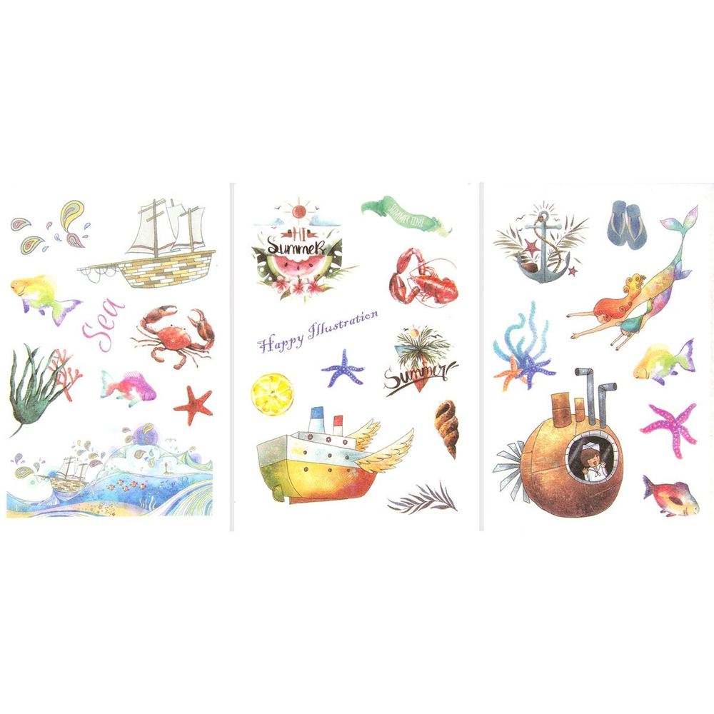 Наклейки детские Alingar, 10 см х 19 см, "Морское ассорти", пакет с европодвесом