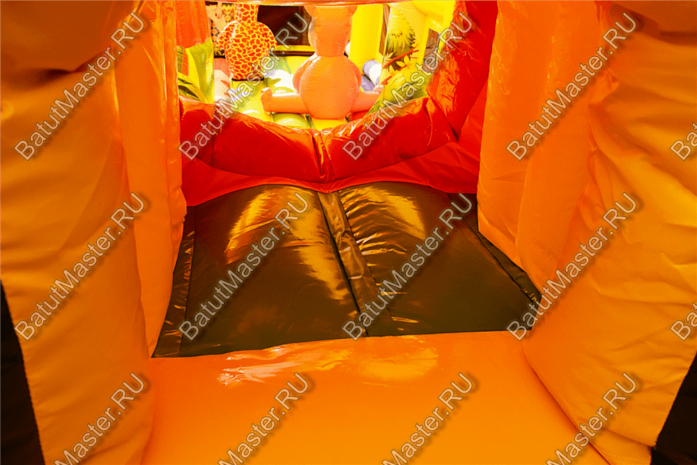 Надувной батут "Зверята с крышей 3" со скалодромом, 11*7*6 м