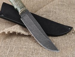 Нож "Леший", дамасская сталь, рукоять зеленая стабилизированная карельская береза