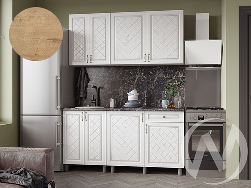 Кухня Вильма 1.6м (корпус белый/арктик; арктик) 38мм дуб бунратти