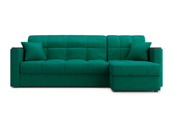 Диван угловой с оттоманкой Неаполь 1,2 - Velutto 33 изумрудный/накладка венге