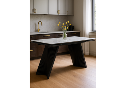 Стол стеклянный Woodville Вейв 140(200)х80 кристл белый мрамор, черный