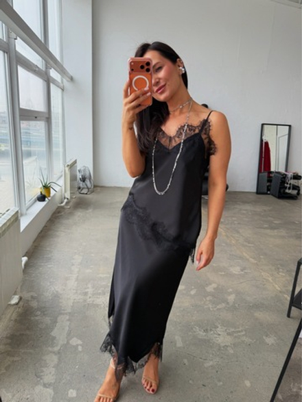 Шелковая юбка с кружевом чёрная