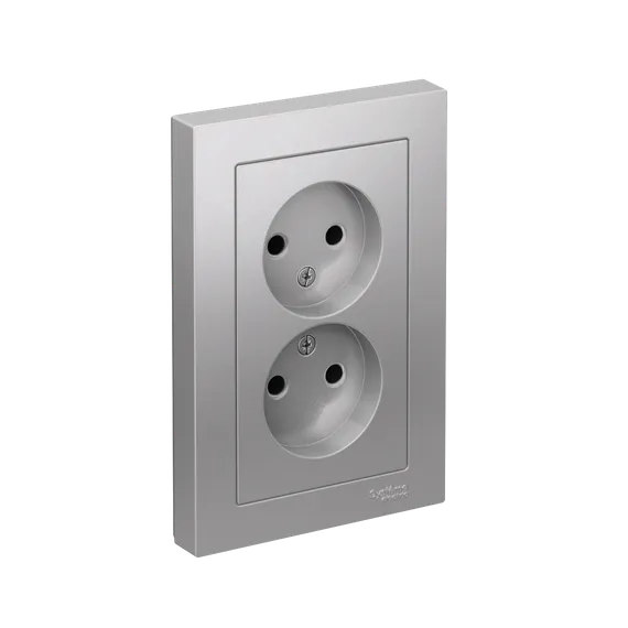 Розетка 2-м СП AtlasDesign 16А IP20 без заземл. в сборе алюм. SE ATN000320