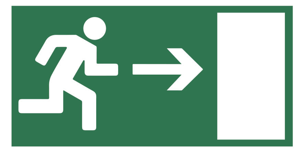 Знак Е-03 "Направление к эвакуационному выходу направо"