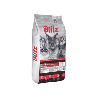 Сухой корм для кошек для взрослых кошек с говядиной Blitz Sensitive Beef Adult Cats All Breeds 10кг