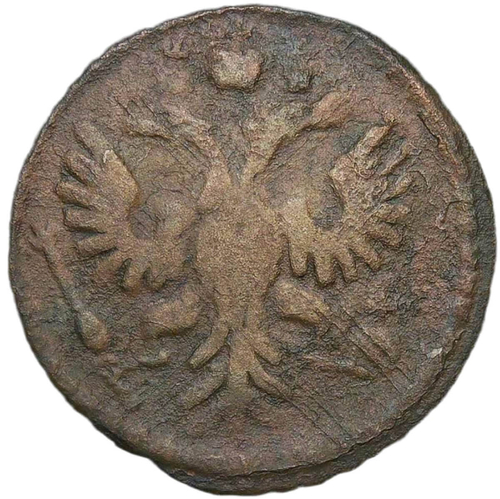 Полушка 1734 год, перечекан из крестовой копейки Петра I (F)