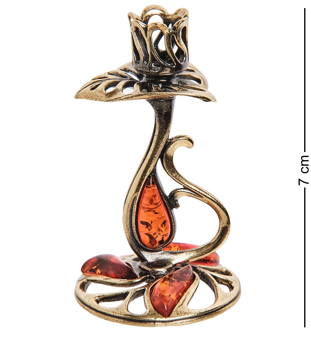 Народные промыслы AM-3273 Подсвечник «Кувшинка» (латунь, янтарь)