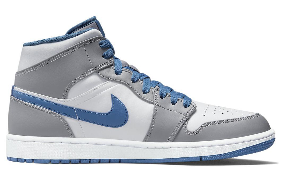 Jordan Air Jordan 1 mid "true blue" leather shock absorption, non-slip, wear-resistant high-top retro basketball shoes men's gray, white and blue