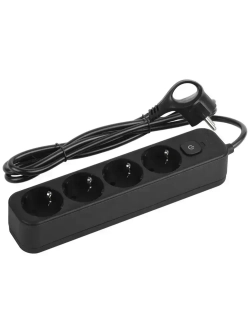 Сетевой фильтр Intro SFE415-B с базовой защитой с заземлением с выключателем 4 розетки 1,5м 10А черный / удлинитель сетевой 1,5м