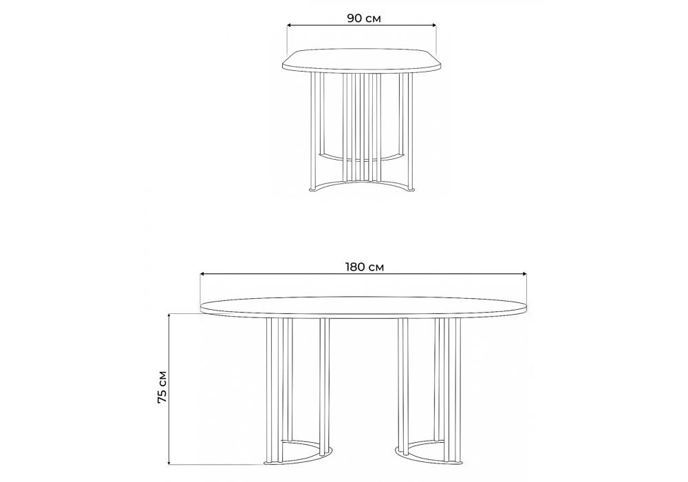Стол деревянный Woodville Хьюго О 180 х 90 черная шагрень пленка, черные ноги, ножки черные