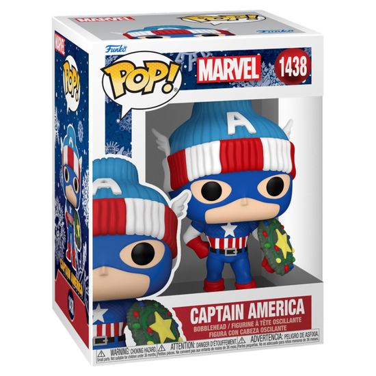 Фигурка Funko POP! Bobble Marvel Holiday S4 Captain America (1438) 80032 / Фигурка Фанко ПОП! по мотивам вселенной "Marvel", Капитан Америка