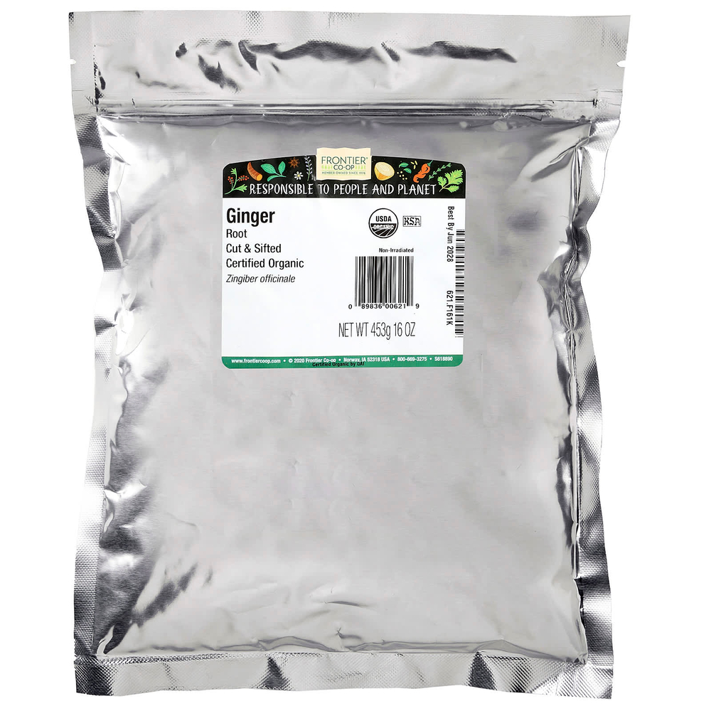 Frontier Co-op, органический нарезанный и просеянный корень имбиря, 453 г (16 унций)