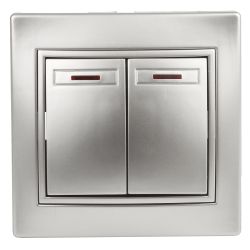 Выключатель Intro Plano 1-105-03 двухклавишный с подсветкой, 10А-250В, IP20, СУ, алюминий | Intro Plano