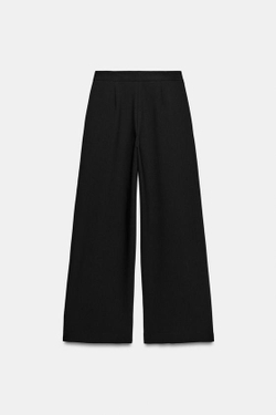 ZARA БРЮКИ С ВЫСОКОЙ ПОСАДКОЙ И ЗАЩИПАМИ, ЧЕРНЫЙ