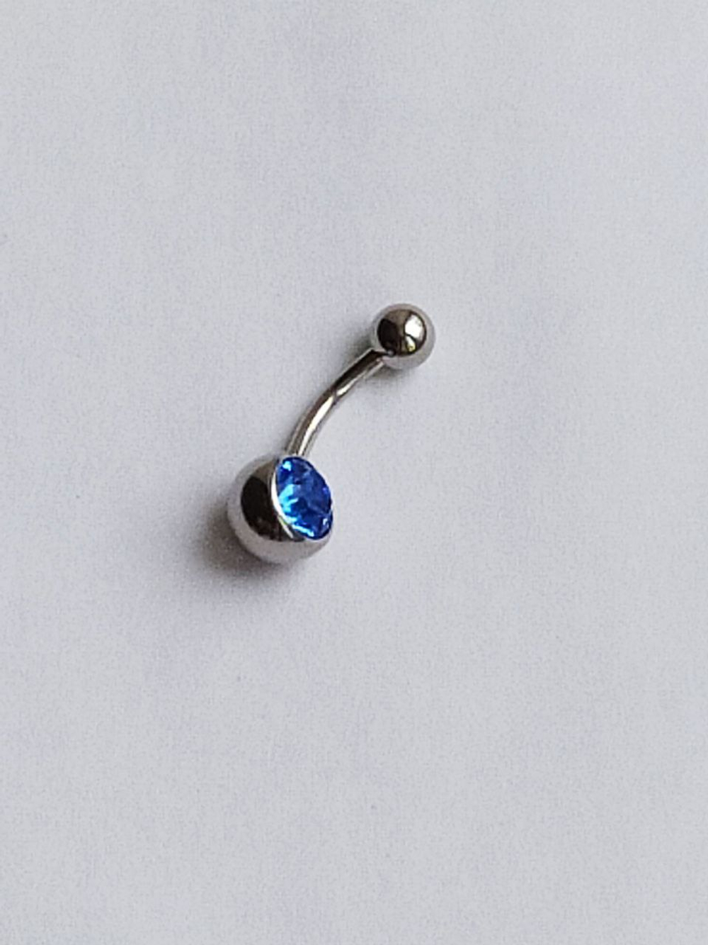 Банан для пупка, 1,6 х 10 мм, с камнем, синий