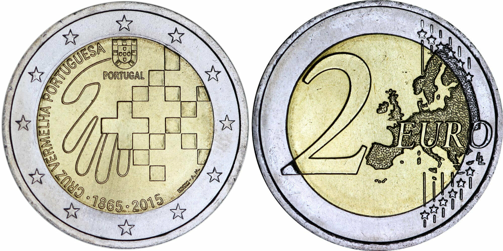 Португалия 2 евро, 2015 150 лет Португальскому Красному кресту aUNC