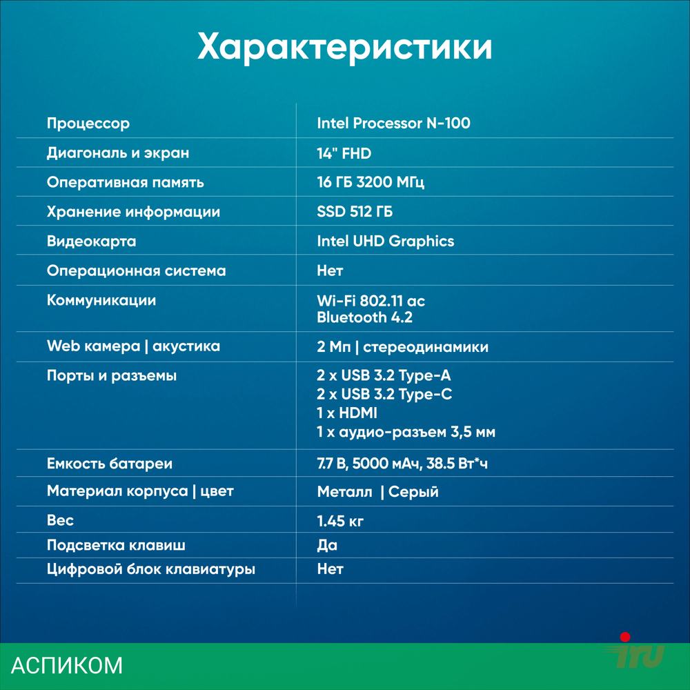 Ноутбук IRU Planio 14INPR