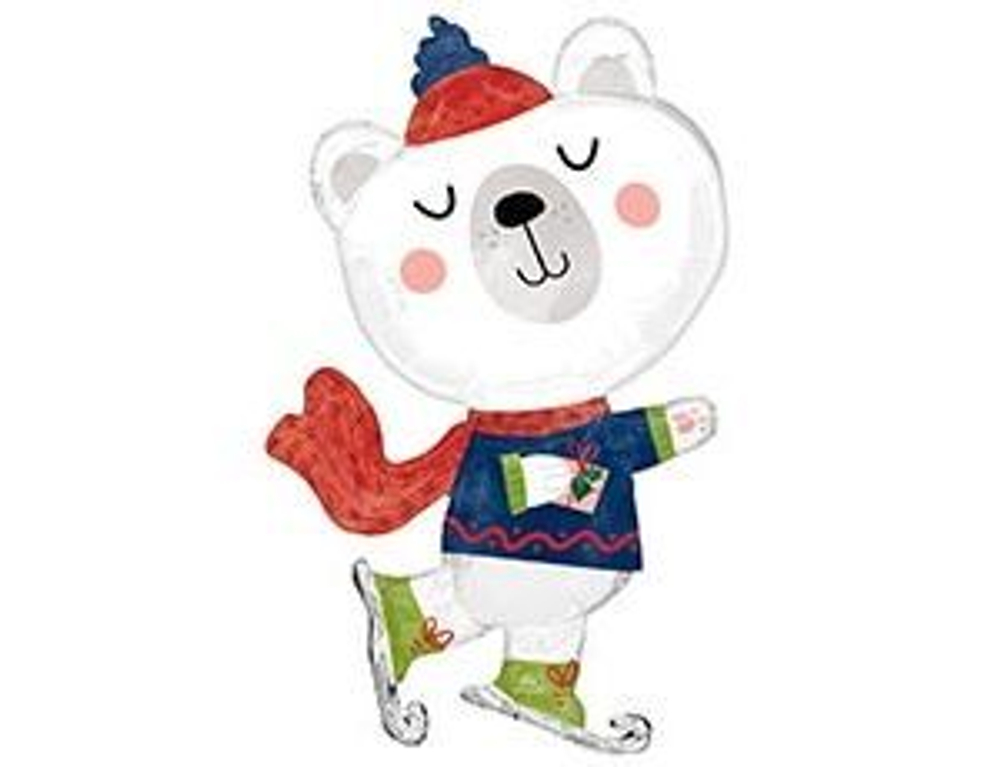 Шар ( 23"/58CM W X 36"/91CM H) ФИГУРА/P35 Мишка белый на коньках Б88