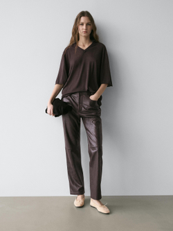 Massimo Dutti Свитер оверсайз из смесовой шерсти и шелка, коричневый