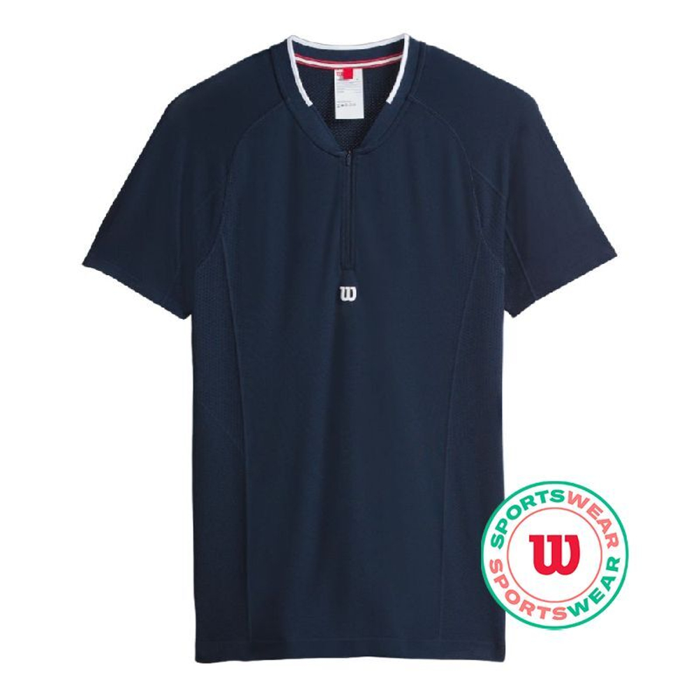 Мужское теннисное поло Wilson Players Seamless Zip Henley 2.0 - классический темно-синий