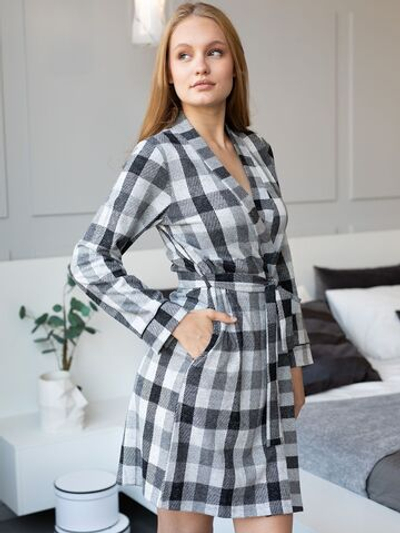 Клетчатый домашний халат из мягкого трикотажа с лёгким ворсом (Размер: XXL) (Цвет: разноцветный)