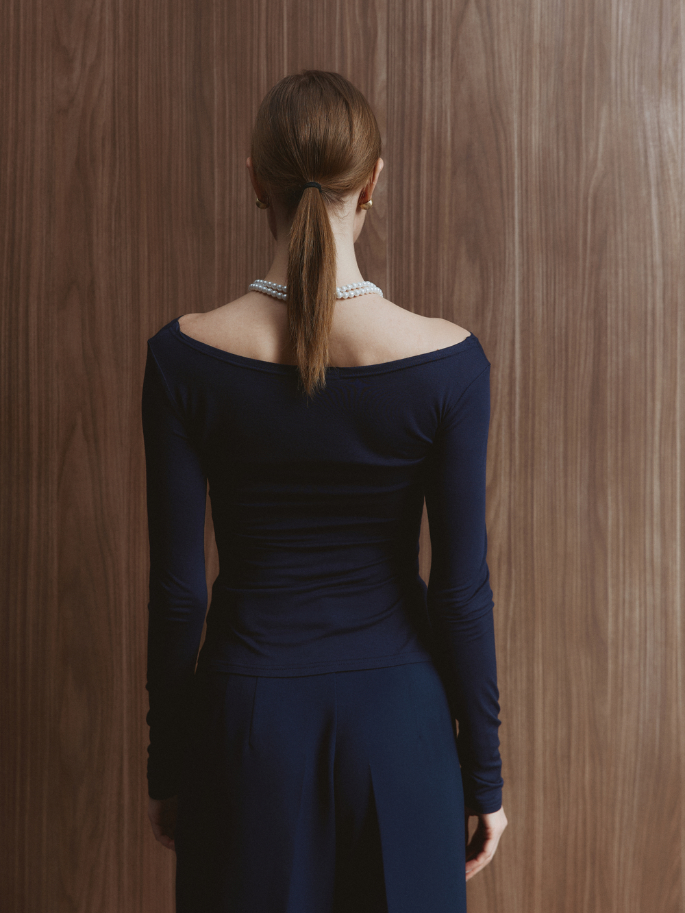 Лонгслив из вискозы, цвет тёмно-синий