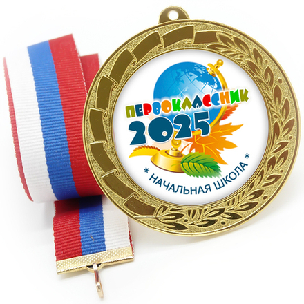 Медаль металл 70 мм "Глобус", лента в комплекте и цвет ленты в ассортименте.