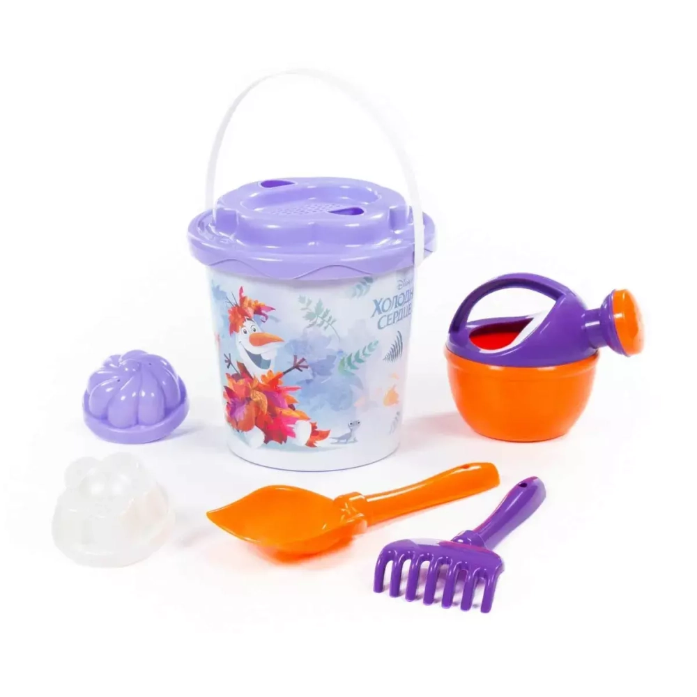 81445/Набор Disney «Холодное сердце II» -26: ведро с наклейкой, ситечко "Солнышко", лопатка №-5, гра