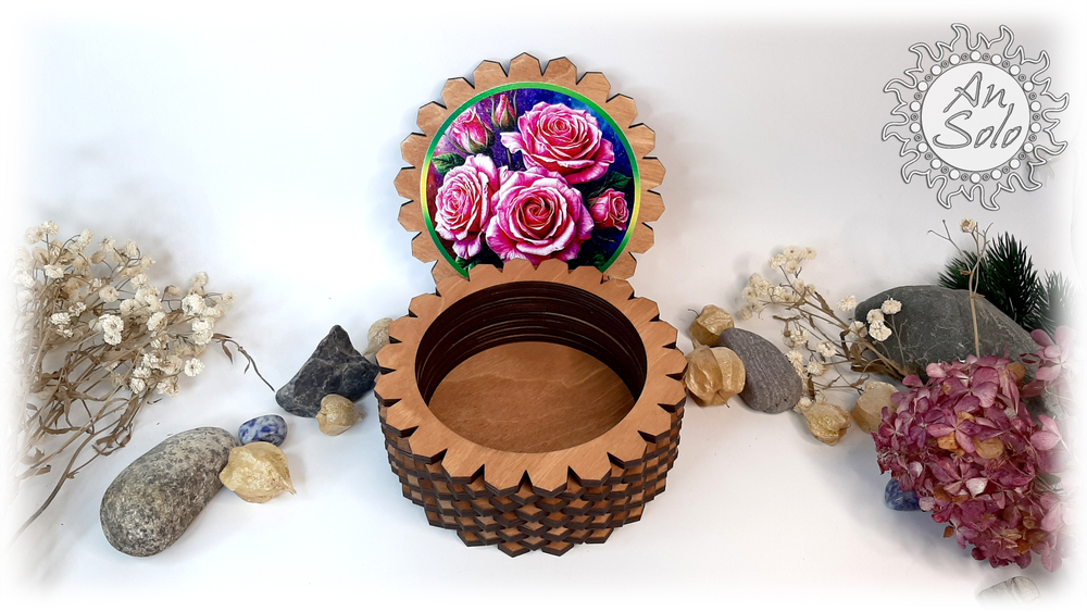 Большая деревянная шкатулка "Розовые розы"