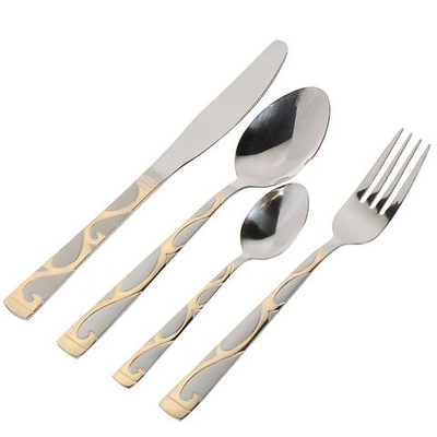 Набор столовых приборов нерж сталь, 24 пр, с золотыми ручками, Y3-1020