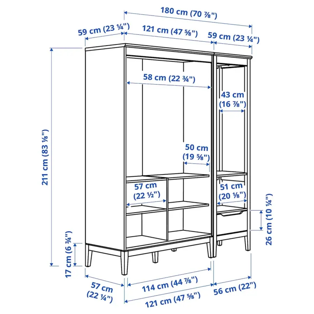 Комбинация для хранения - IDANÄS/IDANАS   IKEA/ ИДАНАС ИКЕА,180x59x211 см, коричневый/серый