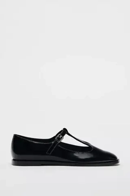 ZARA ТУФЛИ НА ПЛОСКОЙ ПОДОШВЕ С РЕМЕШКОМ, ЧЕРНЫЙ