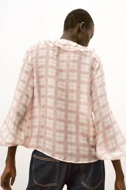 ZARA БЛУЗА В КЛЕТКУ С ВОЛАНАМИ, ОТТЕНКИ РОЗОВОГО