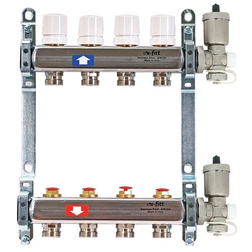 Коллектор Uni-Fitt 1"х3/4" 5 вых. нерж. сталь с регулиров, термо вентилями и воздухоотв-ми 451A4305
