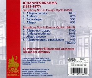 St. Petersburg Philharmonic Orchestra, Alexander Dmitriev / Johannes Brahms: Symphonies Nos. 3 & 4 (CD)