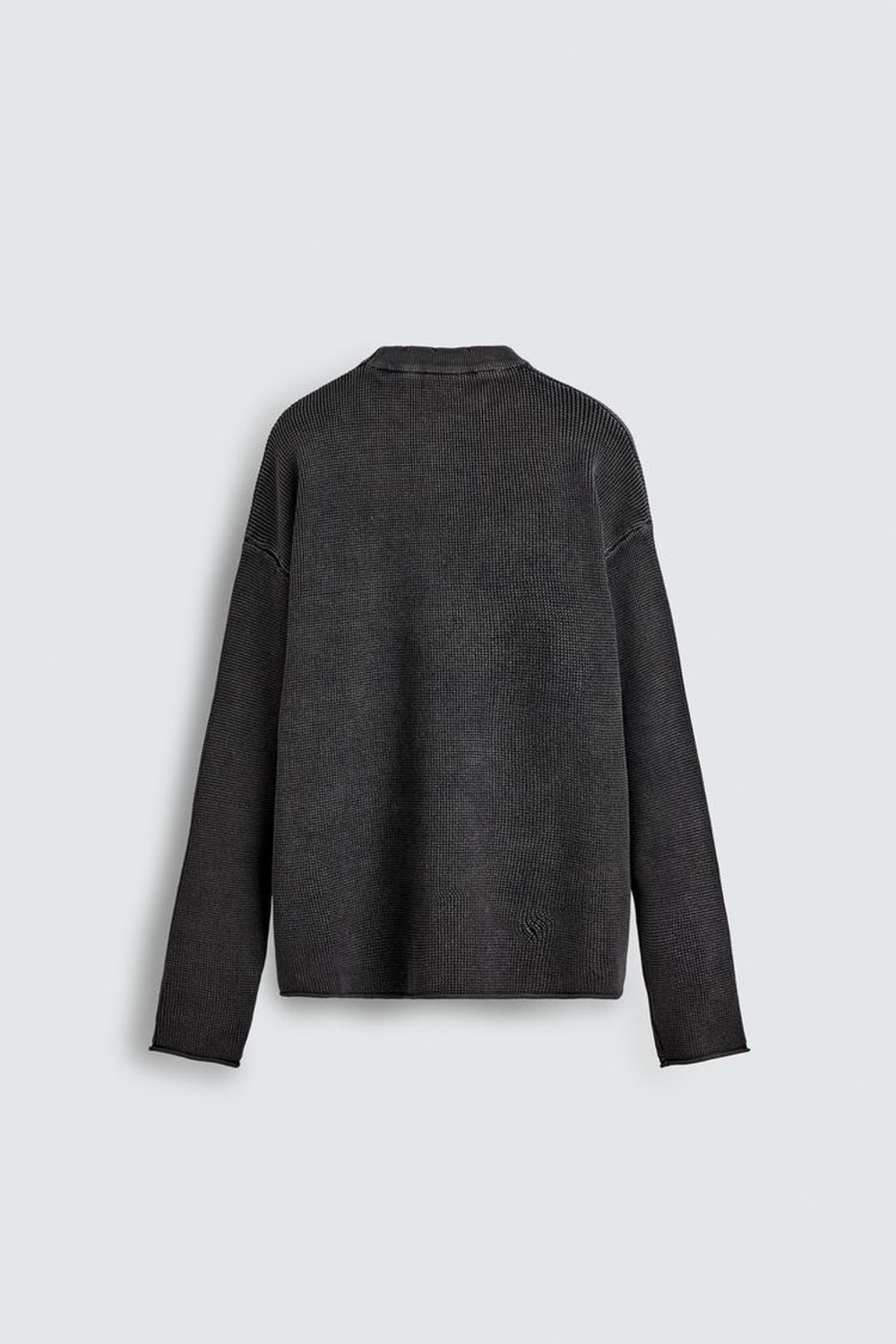 ZARA СВИТЕР ВАФЕЛЬНОГО ПЛЕТЕНИЯ С ЭФФЕКТОМ ПОТЕРТОСТИ, ЛИНЯЛЫЙ ТЕМНО-СИНИЙ