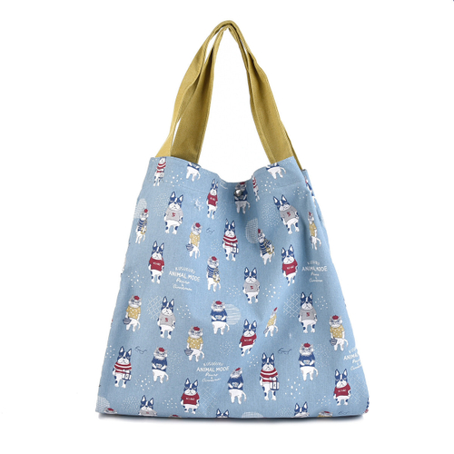 Сумка-шоппер большая с 2 отсеками на кнопке-магните, "AnimalMode", нежно-синяя, 24-7048-2, KUSUGURU