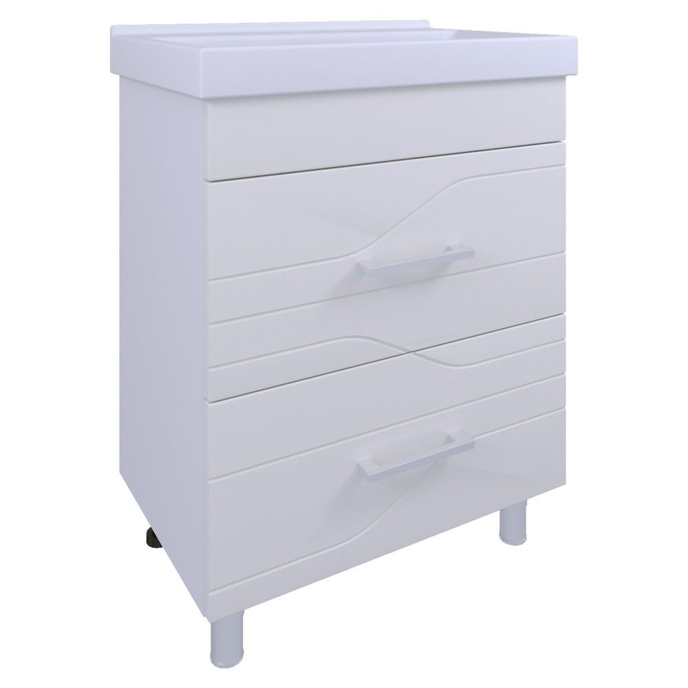 Тумба под раковину, 2 ящика, 600, коллекция (Мира, Cersanit Como, Основной, Белый снег, Молочный глянец)