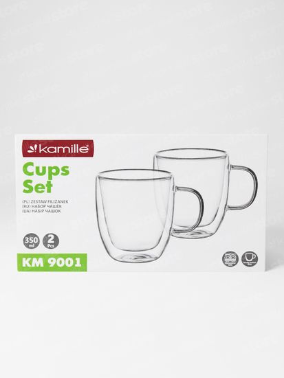 Набор стеклянных чашек 2 шт. 350 мл. Kamille KM 9001 с двойными стенками