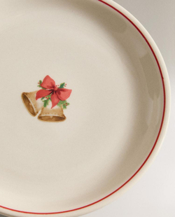 ZARA HOME НОВОГОДНЯЯ ТАРЕЛКА ДЛЯ ХЛЕБА ИЗ КЕРАМИКИ, БЕЛЫЙ/КРАСНЫЙ