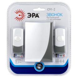 Звонок дверной ЭРА C91-2 беспроводной две кнопки белый с серым 2 мелодии